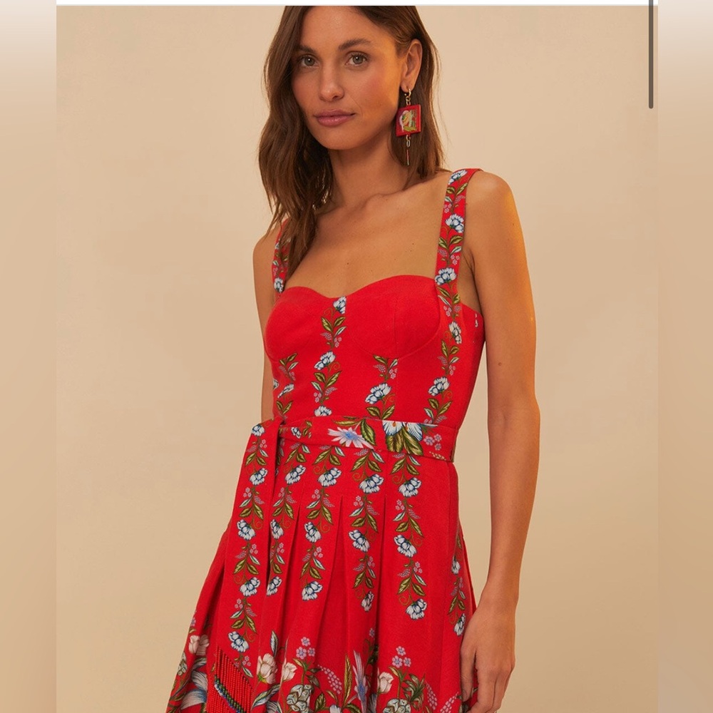 FARM Rio Vibrant Red Floral Mini Dress